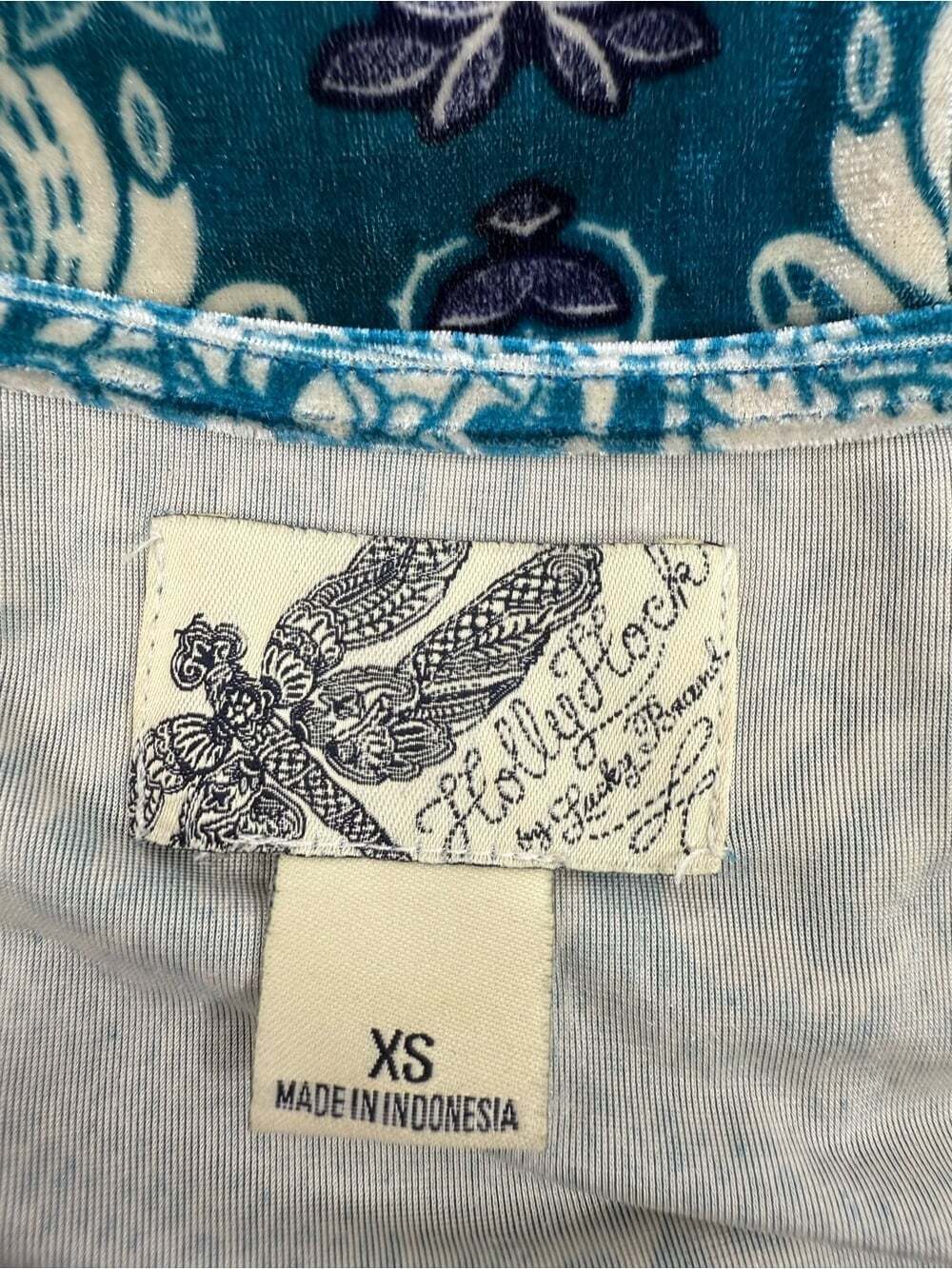 Lucky Brand HOLLY flock Teal and Navy Short Sleeve Printed Scoop Neck Top - Picture 5 of 12